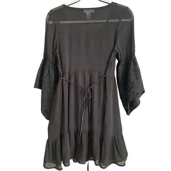 Band of Gypsies Semi- Sheer Black Mini Dress with Flared Boho Sleeves. Small - Picture 5 of 8